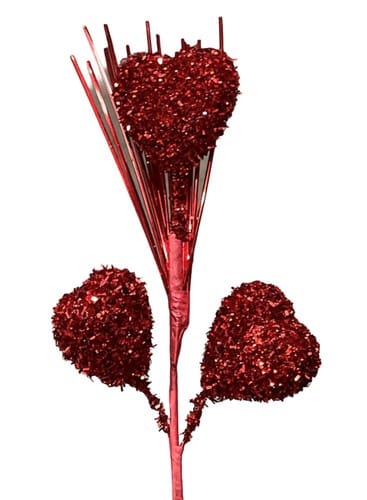 PICK Heart Red Glittered Onion Grass each