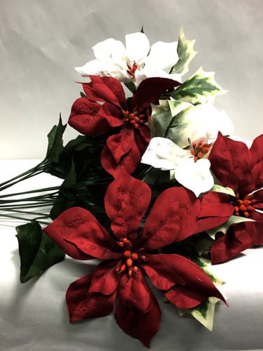 Silk POINSETTIA HOLLY BUSH MIXED each