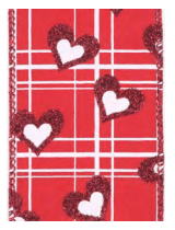 VDAY #40 red plaid w/glitter hearts 25yrds