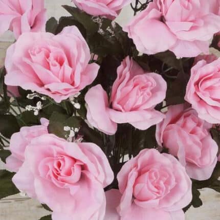 Silk Open Rose Bush w/Gyp PK 1