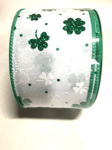 SP #40 White linen w/dk grn glitter shamrocks 10yrds