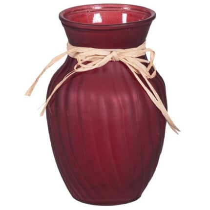 Rose Vs 8" frosty red w/raffia 12cs