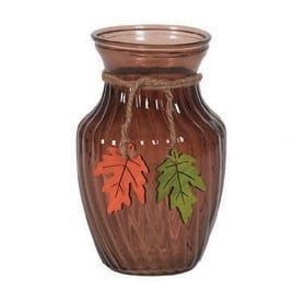 ROSE VASE BRN 8" W/ROPE & LEAV