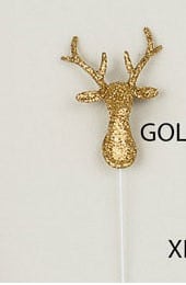 Pick deer head 3" gold glitter 1dz