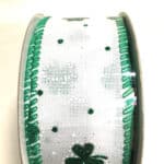 SP #9 White linen w/dk grn glitter shamrocks 10yrds