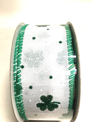 SP #9 White linen w/dk grn glitter shamrocks 10yrds