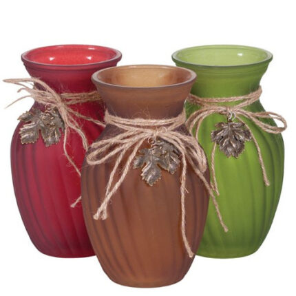 FALL 8" ASST Glass w/rope & leaves 12cs