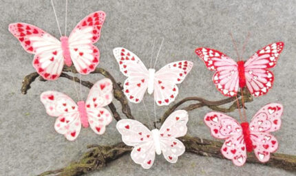 BUTTERFLY 3.5" wht/pk w/hearts