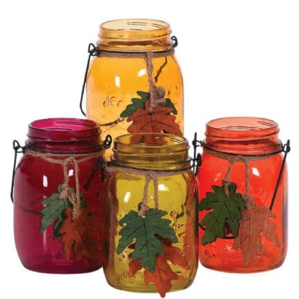Glass Mason Jar 5.25" quapaw w/leaf 24cs