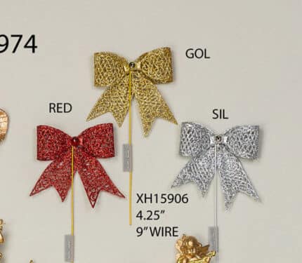 PICK Christmas bow gold 4.25"x 9" 1 DOZ