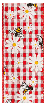 SPR #40 DWI red/ white plaid w/ bees & daisies 10YRDS