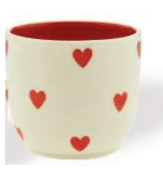 POT 4.5"WH/RED HEARTS 14022