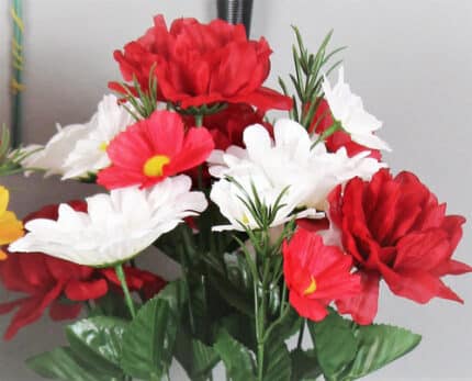 Peony/gerb/cosmos rd/wht bush