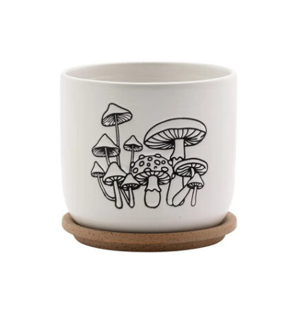 CER BLK/WHT w/mushrm pot w/sau