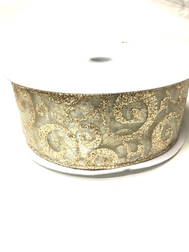 #40 sheer gold w/gold swirls 50 yrds