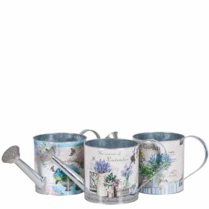 Metal watering can w/garden scene 3 styles each