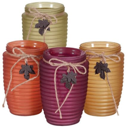 Fall Asst Glass w/ Rope&Leaves 8" 12cs