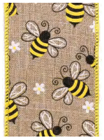 SPR #40 Nat burlap w/bees and daisies 10yrds