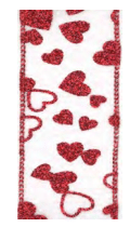 VDAY #9 White w/red glitter hearts 25yrds