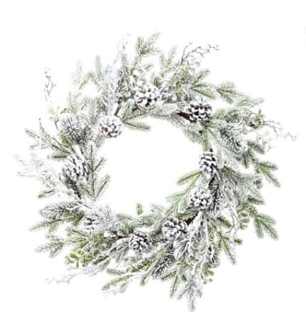Wreath 24" snow pine/euc cone