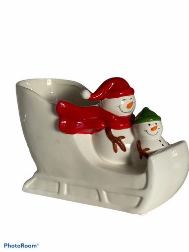 Christmas Snowman sled/Planter 9.5" each