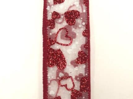 VDAY #9 White Shr w/ red-wht sprinkle hearts 10yrds