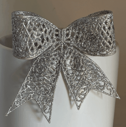 PICK Christmas bow silver 4.25"x 9 1 DOZ